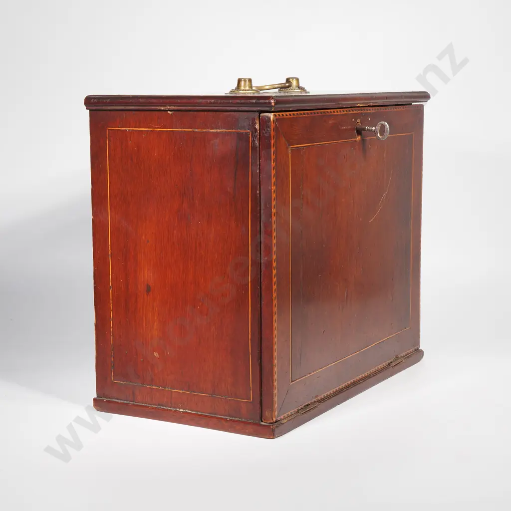 Antique Mahogany Sheraton Revival Stationary Box w Stringing & Brass Handle,The Interior Fitted w Shelves & Drawers Image 1++