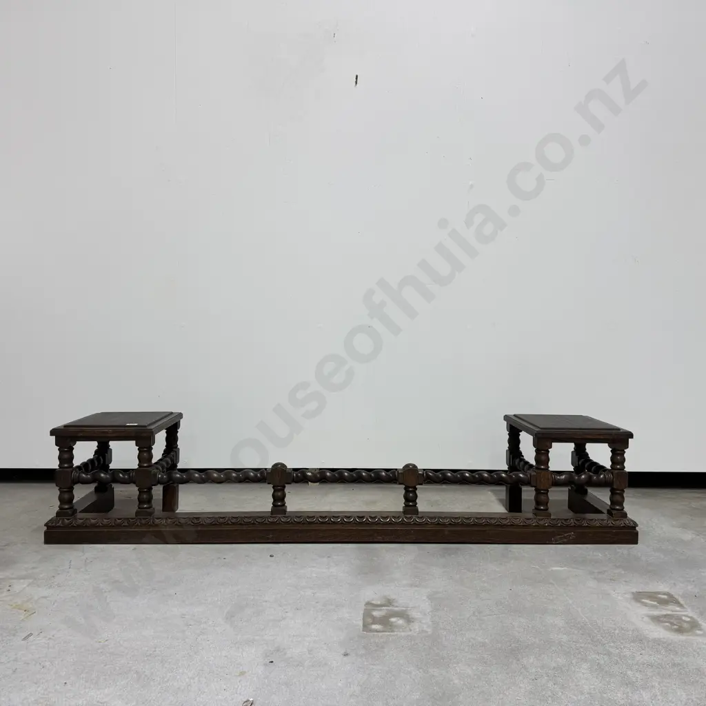 Jacobean Revival Oak Barley Twist Club Fender w Two Stools Image 1++