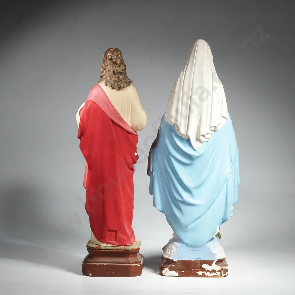 Two French Plaster Religious Figures Signed. Image 1++