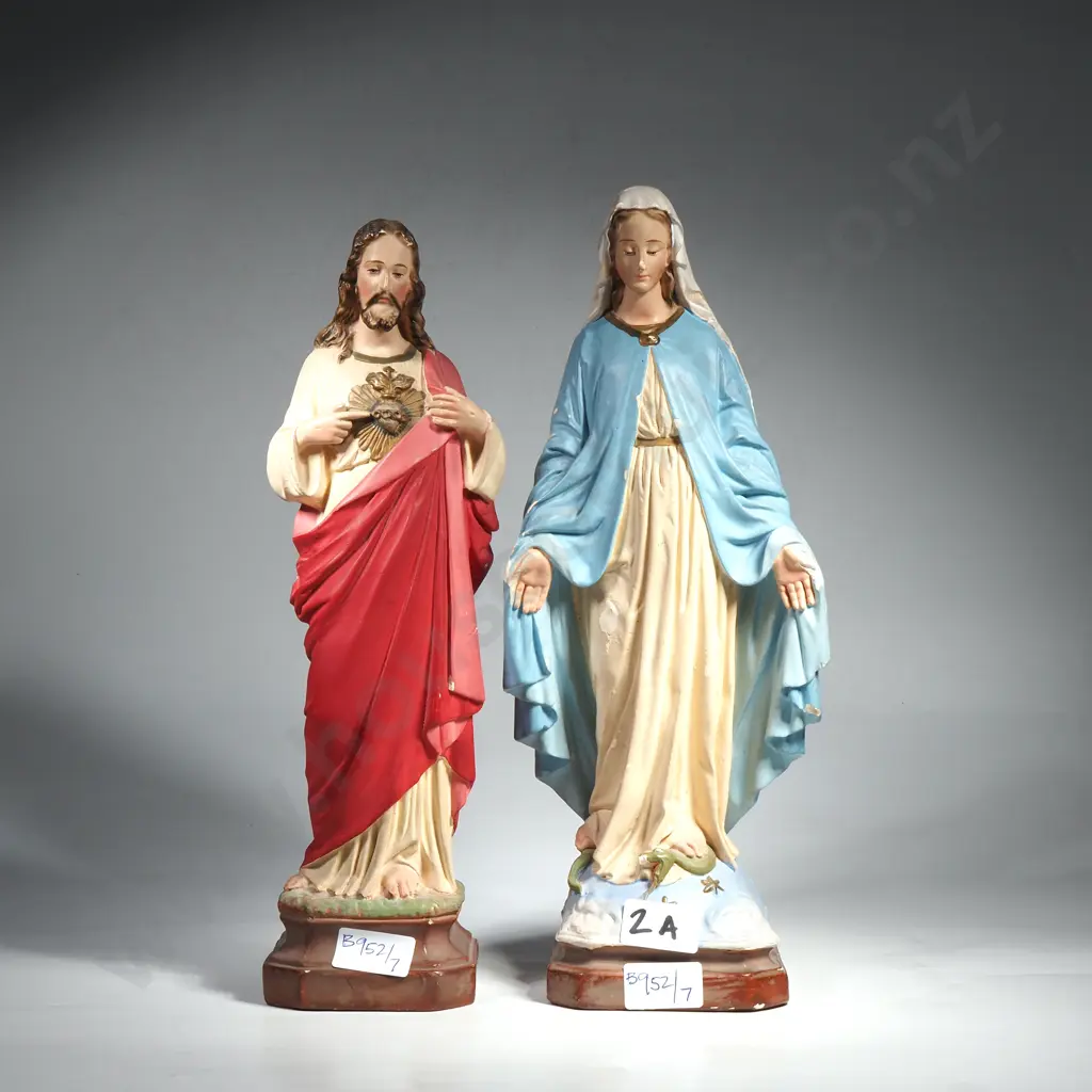 Two French Plaster Religious Figures Signed. Image 1++