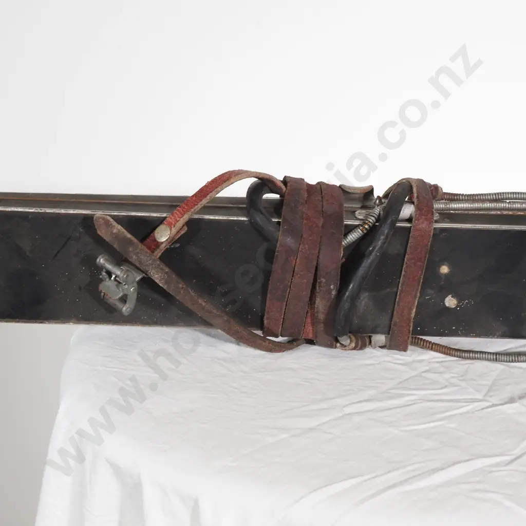 Vintage Head Downhill Skis w Metal Cable Bindings w Leather Straps, Probably Mid Century Image 1++