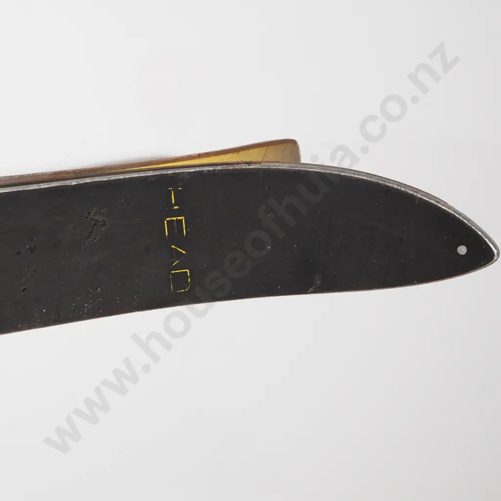 Vintage Head Downhill Skis w Metal Cable Bindings w Leather Straps, Probably Mid Century Image 1++