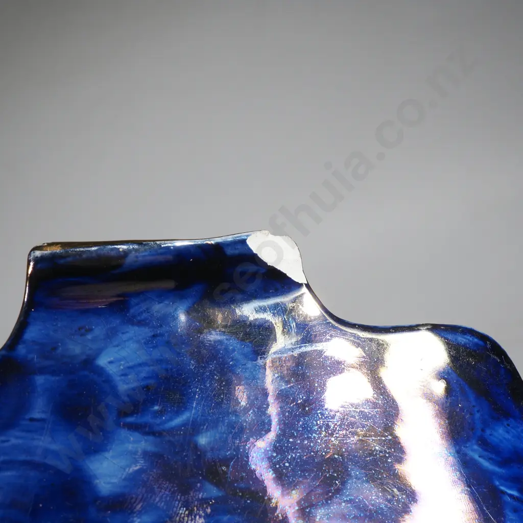 Vintage Maling Blue Lustre Ceramic Tray w Grape Vine & Leaf Border & Central Butterfly Medallion Image 1++