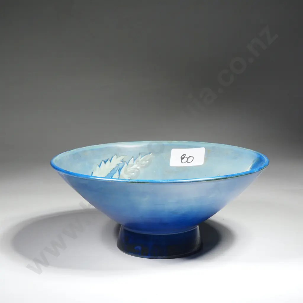 Moorcroft Pottery Footed Bowl in the  Waving Corn Pattern on a Mottled Blue Ground,  Signed William Moorcroft Image 1++