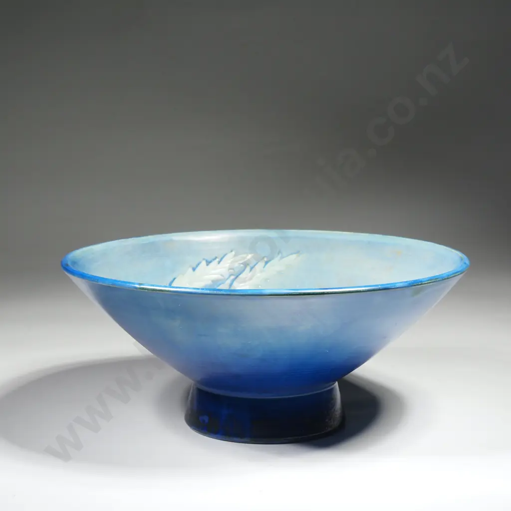 Moorcroft Pottery Footed Bowl in the  Waving Corn Pattern on a Mottled Blue Ground,  Signed William Moorcroft Image 1++