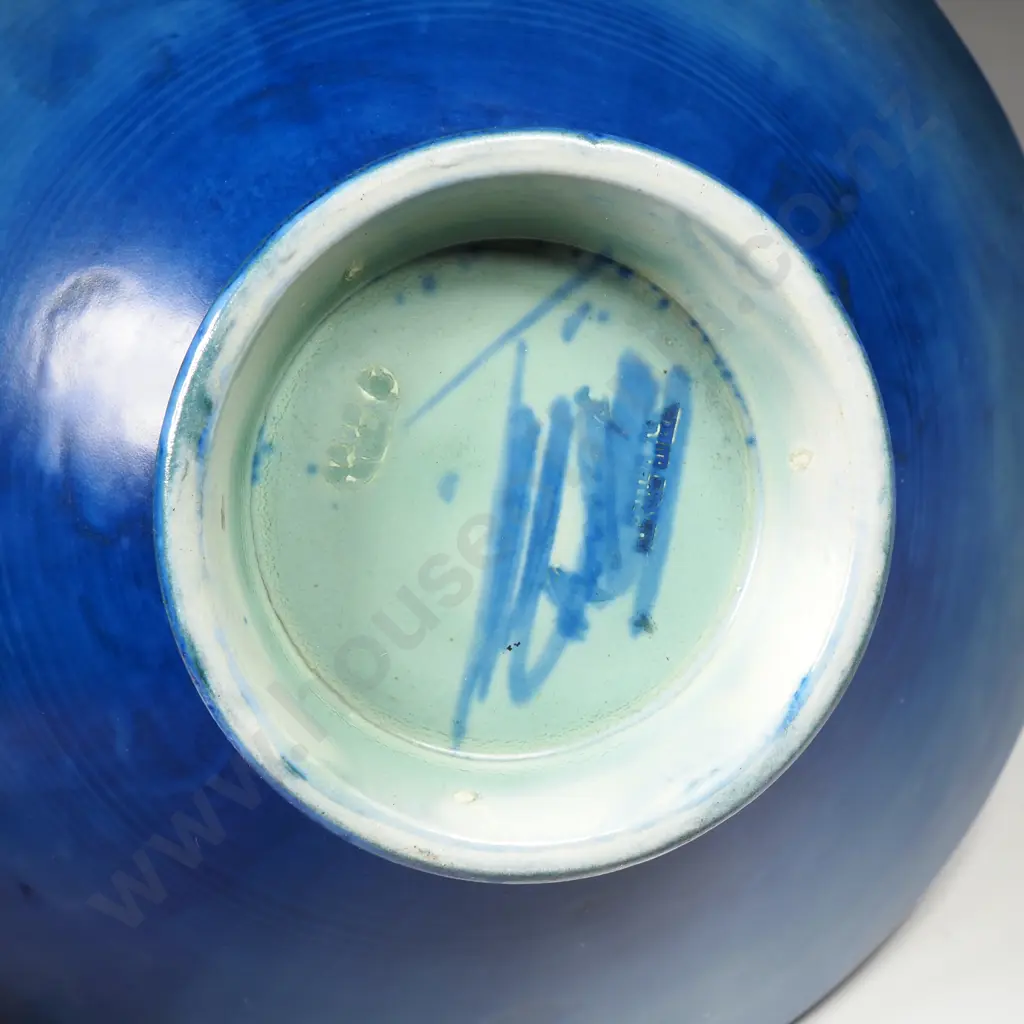 Moorcroft Pottery Footed Bowl in the  Waving Corn Pattern on a Mottled Blue Ground,  Signed William Moorcroft Image 1++