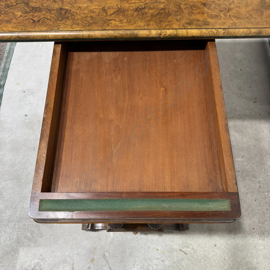 Victorian Walnut Rectangular Fold Over Card Table w Interior Beige Lining A/F Image 1++