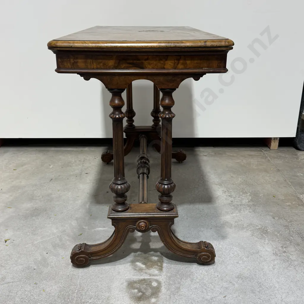 Victorian Walnut Rectangular Fold Over Card Table w Interior Beige Lining A/F Image 1++