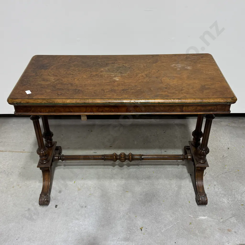 Victorian Walnut Rectangular Fold Over Card Table w Interior Beige Lining A/F Image 1++