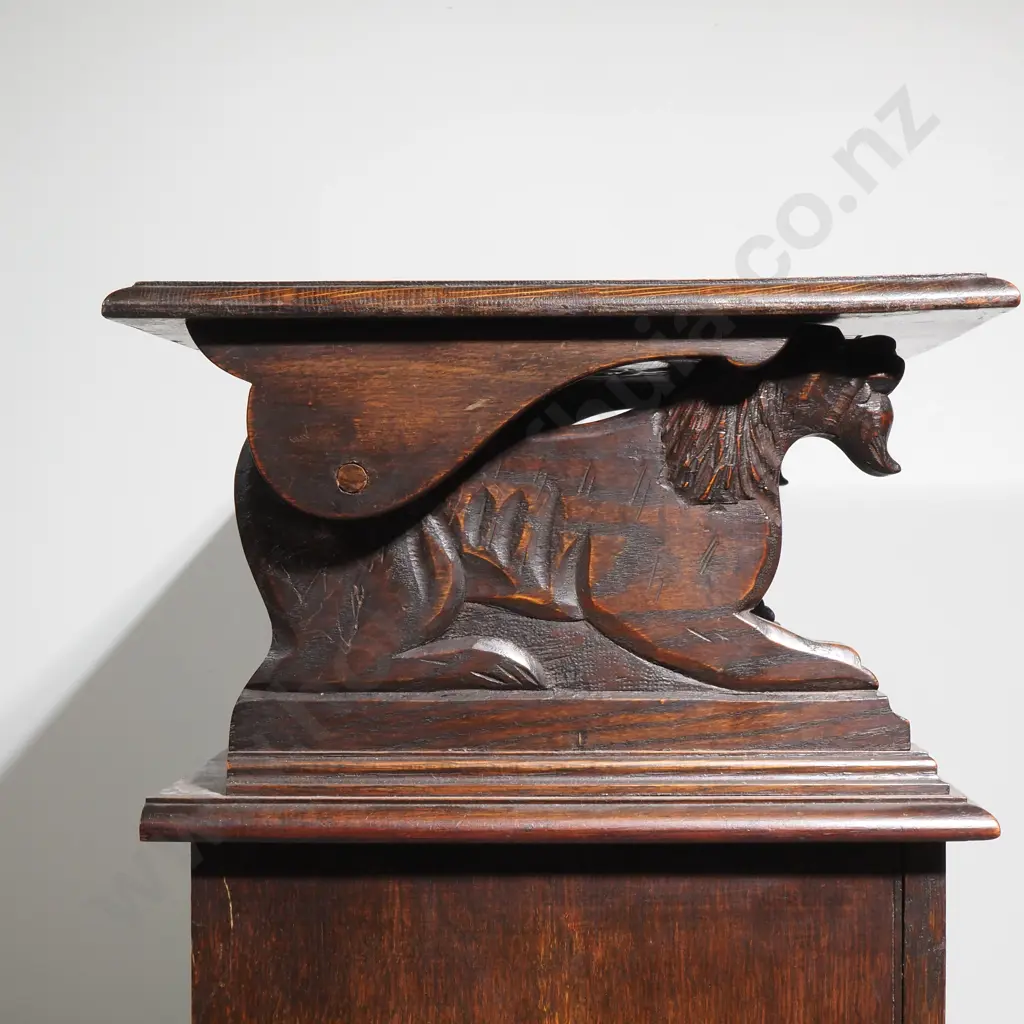 Antique Carved Monks Bench Heavily Decorated w Relief Carvings including Scrolls, Acanthus Leaves & Iron Mask Armrests Image 1++