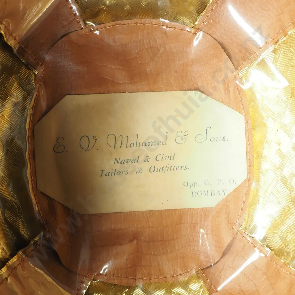 Vintage Bombay Bowler, Safari or Pith Helmet in Khaki Coloured Cotton, Maker EV Mohamed & Sons Image 1++