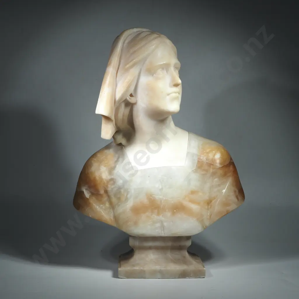 Antique Hand Carved Bust depicting Joan of Arc, Styled in the Tradition of Italian Sculptor Giueseppe Bessi Image 1++