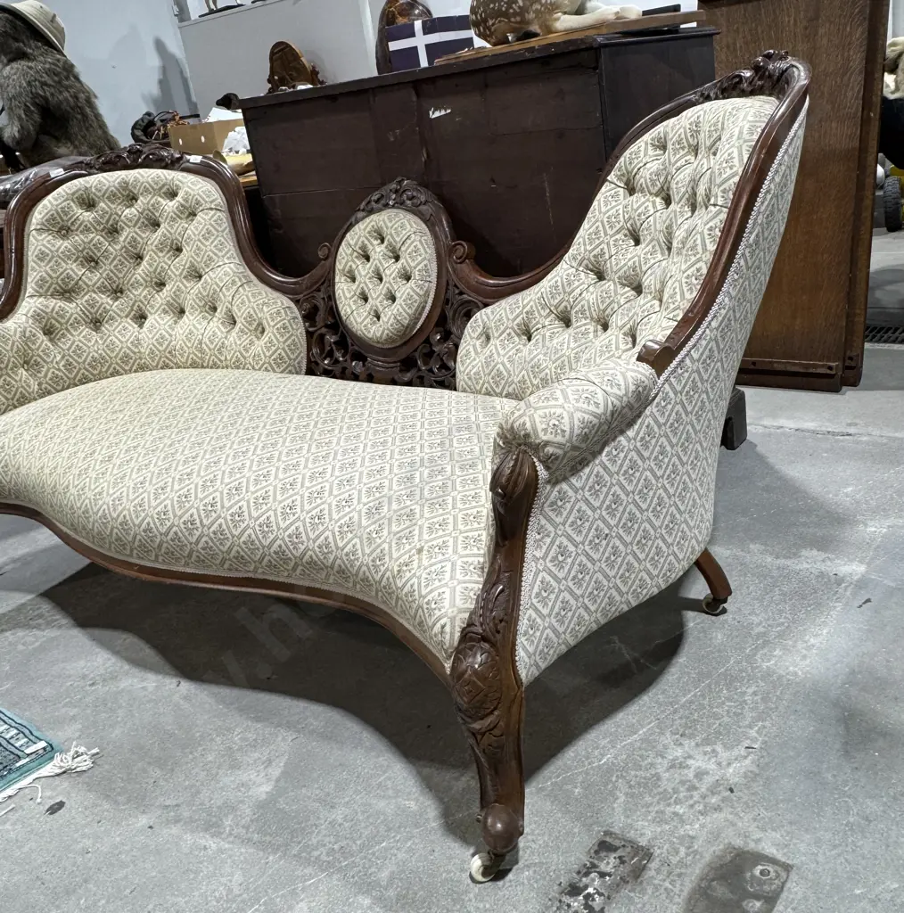 Victorian Carved Double Ended Walnut Sofa w Pierced Supports on Cabriole Legs Image 1++