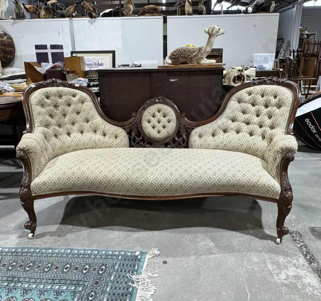 Victorian Carved Double Ended Walnut Sofa w Pierced Supports on Cabriole Legs Image 1++