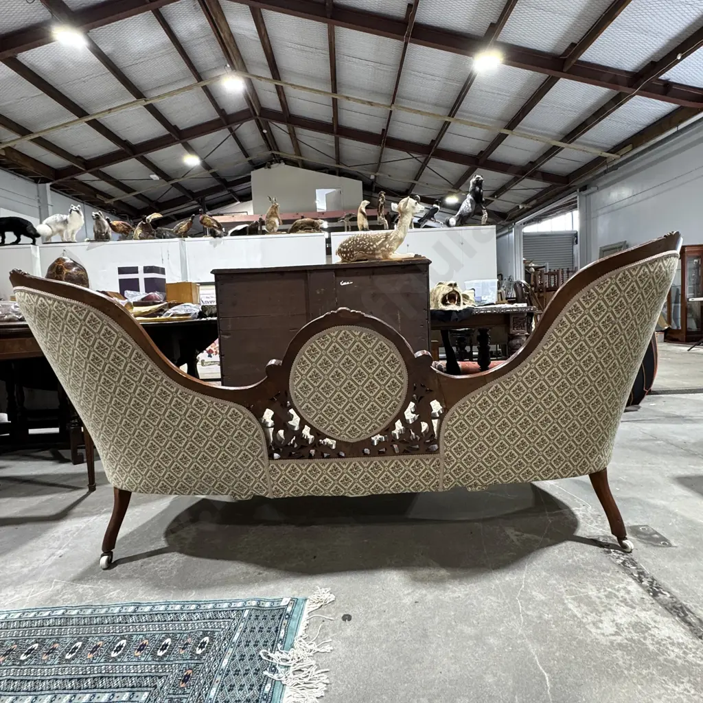 Victorian Carved Double Ended Walnut Sofa w Pierced Supports on Cabriole Legs Image 1++