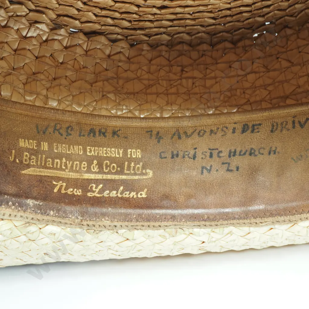 Vintage Woven Straw Christ College Boater Hat w Flat Crown & Flat Brim Retailed by Ballantyne & Co Image 1++