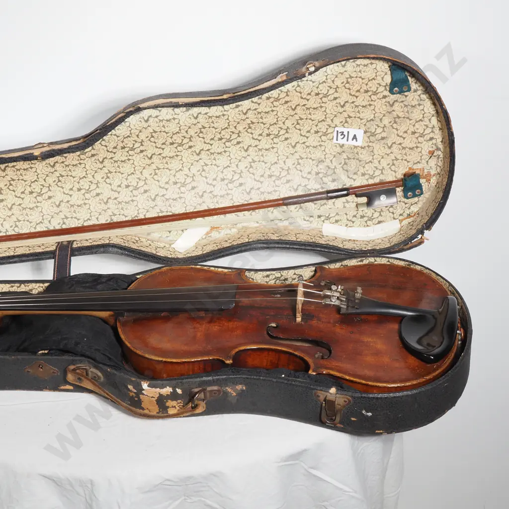 Antique Violin and Bow, No Label in Later Case Image 1++