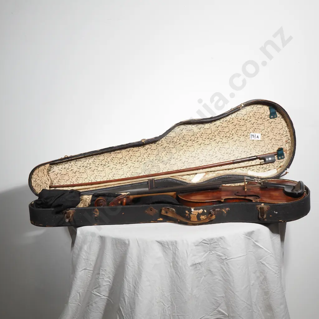 Antique Violin and Bow, No Label in Later Case Image 1++