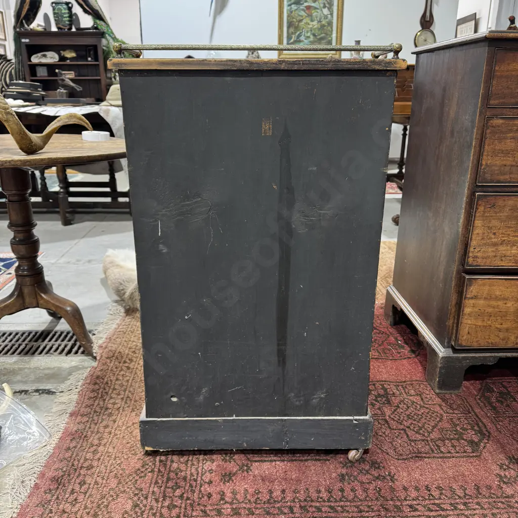 Victorian Inlaid  Walnut Music Cabinet w Single Glazed Door & Brass  Back Rail Image 1++