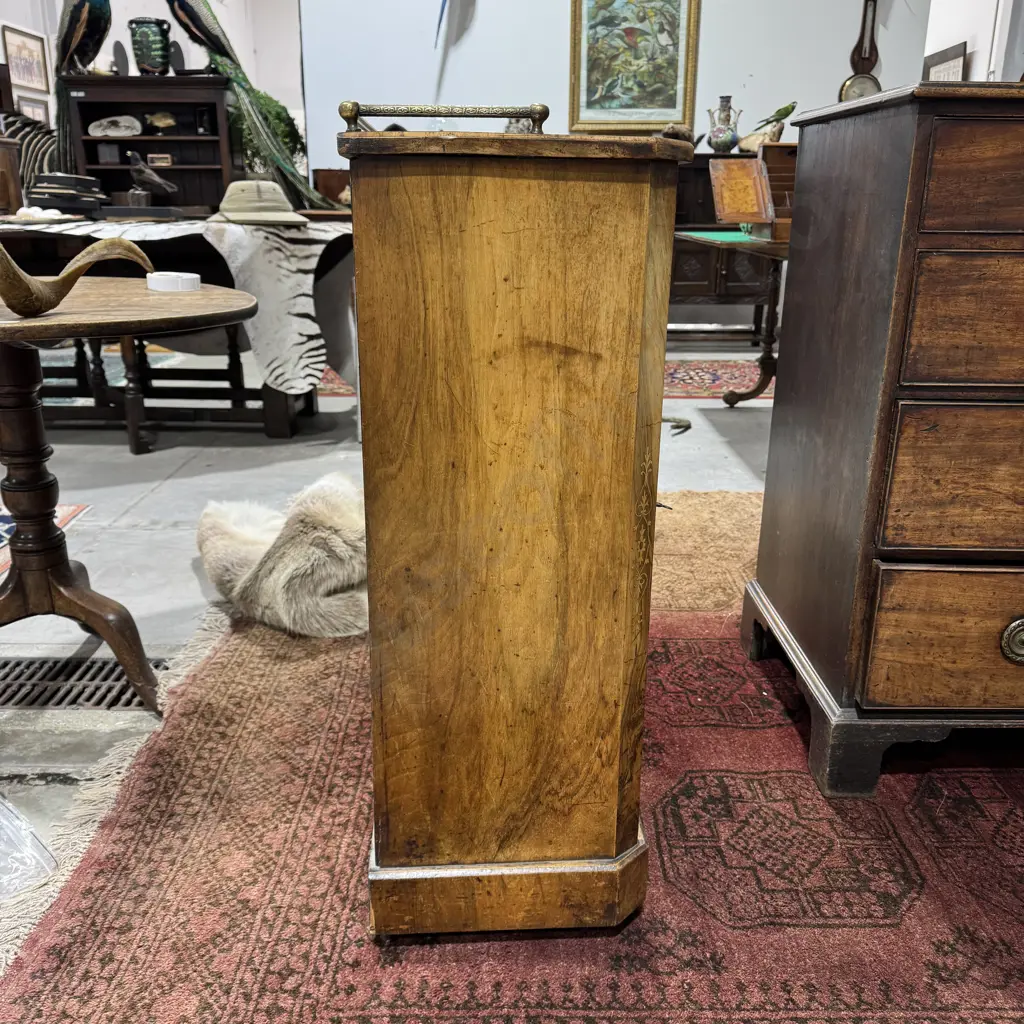 Victorian Inlaid  Walnut Music Cabinet w Single Glazed Door & Brass  Back Rail Image 1++