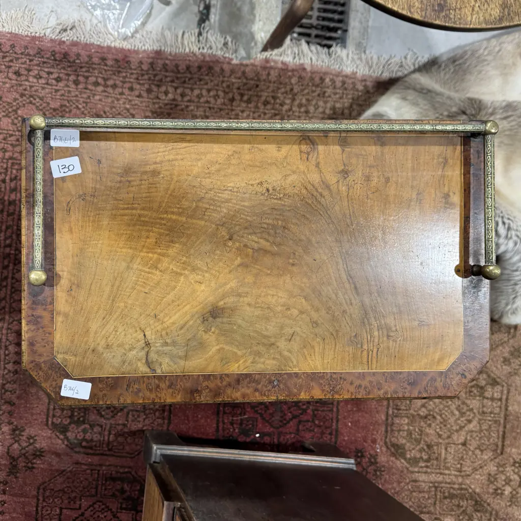 Victorian Inlaid  Walnut Music Cabinet w Single Glazed Door & Brass  Back Rail Image 1++