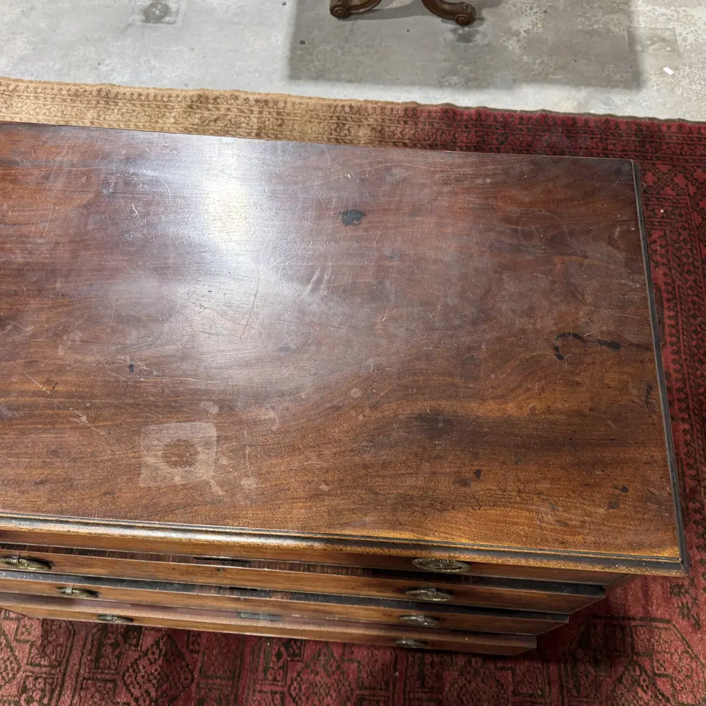 Antique Mahogany Chest of Four Long Drawers  w Circular Brass Drop Handles Image 1++