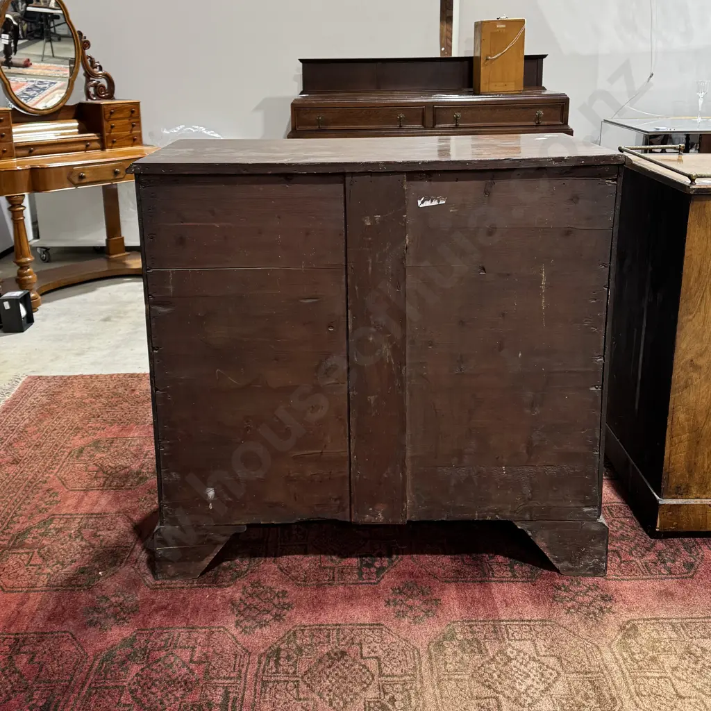 Antique Mahogany Chest of Four Long Drawers  w Circular Brass Drop Handles Image 1++