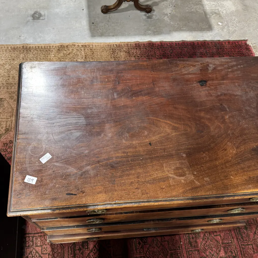 Antique Mahogany Chest of Four Long Drawers  w Circular Brass Drop Handles Image 1++
