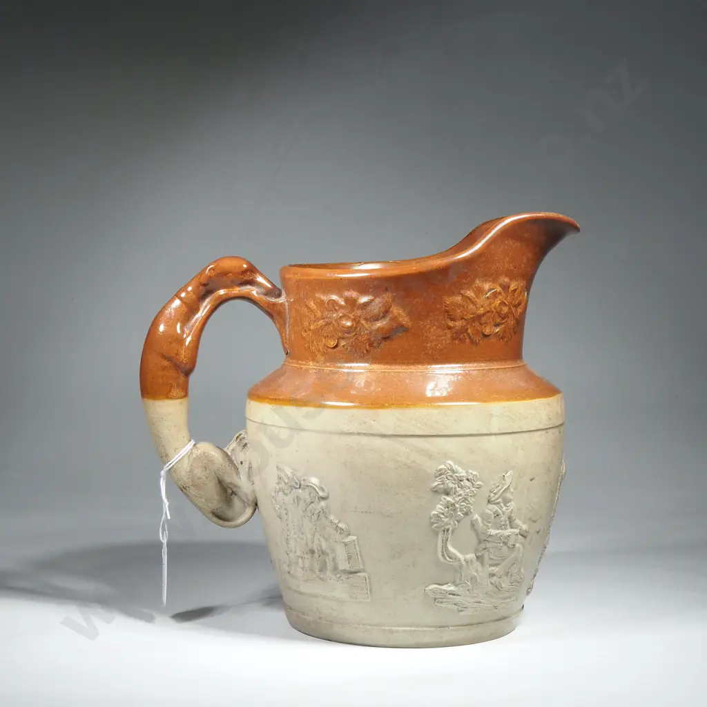 Antique 19th Century English Salt Glazed Stoneware Hunting or Harvest Jugs Image 1++