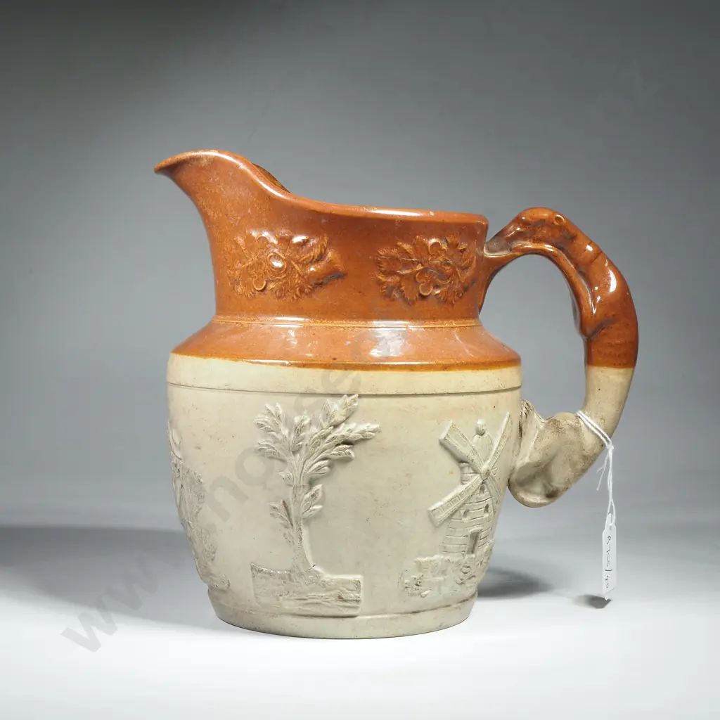 Antique 19th Century English Salt Glazed Stoneware Hunting or Harvest Jugs Image 1++