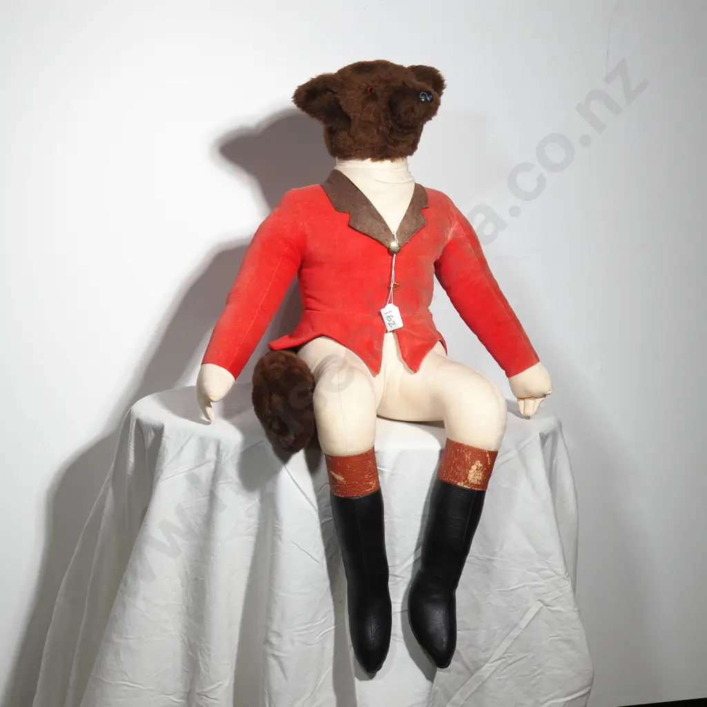 Large Seated Hunting Fox Stuffed Toy in Red Coat Image 1++