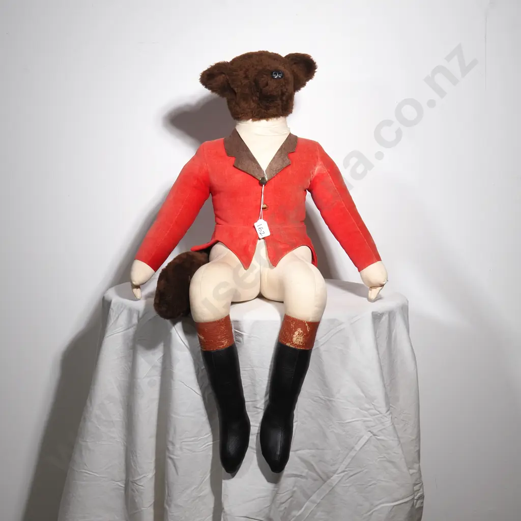 Large Seated Hunting Fox Stuffed Toy in Red Coat Image 1++