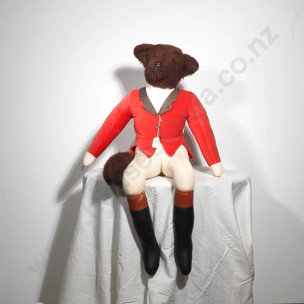 Large Seated Hunting Fox Stuffed Toy in Red Coat Image 1++