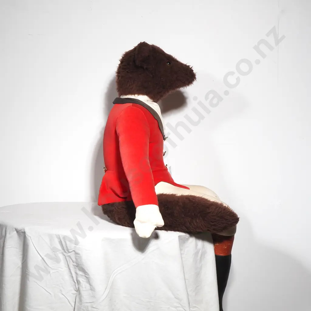 Large Seated Hunting Fox Stuffed Toy in Red Coat Image 1++