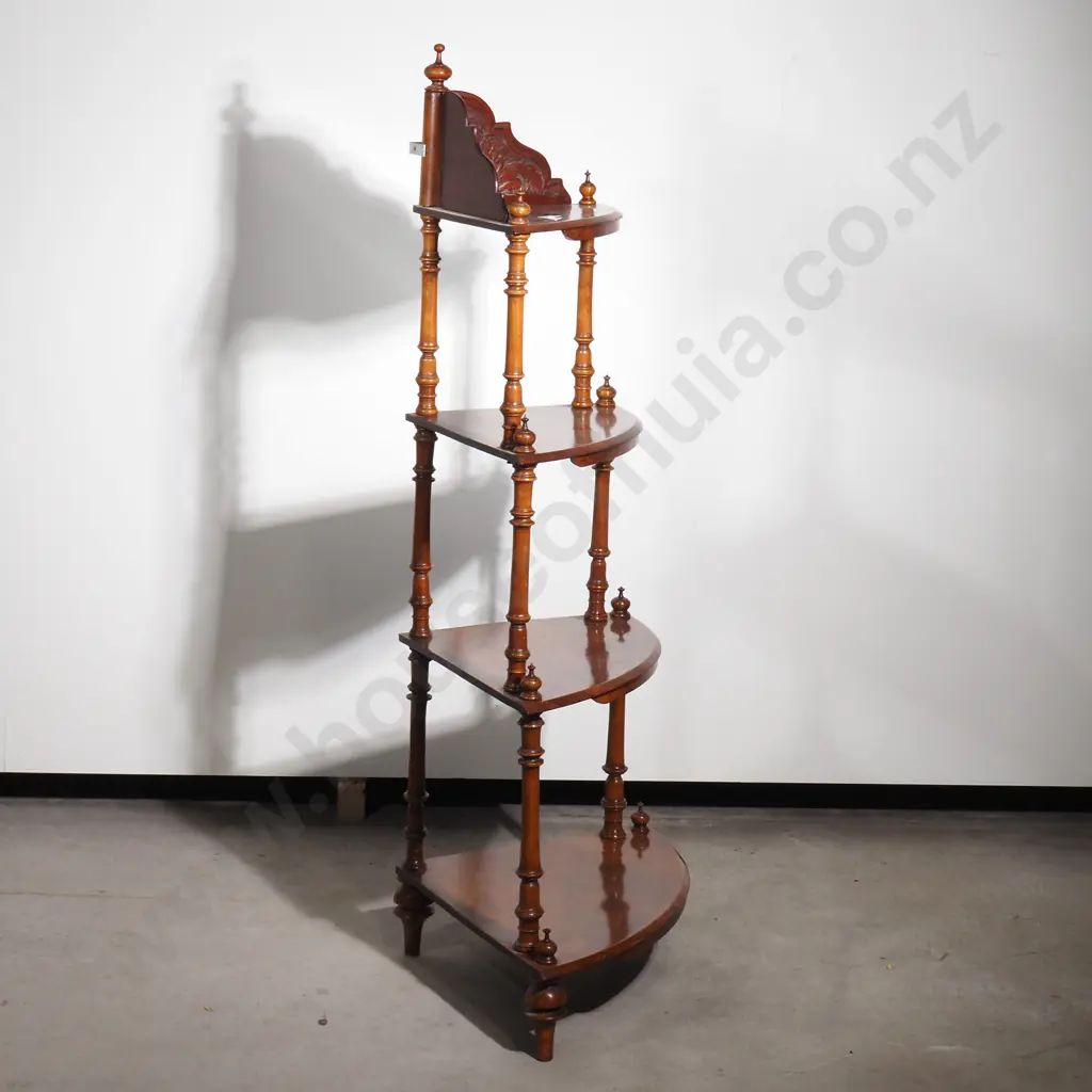 Victorian Walnut Corner Four Tier Whatnot w Carved Top Bracket Image 1++