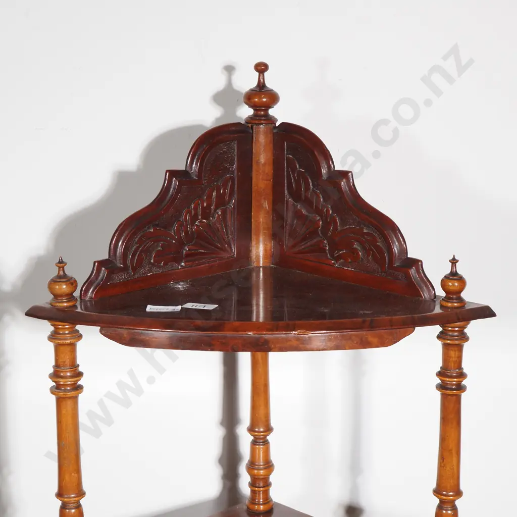 Victorian Walnut Corner Four Tier Whatnot w Carved Top Bracket Image 1++
