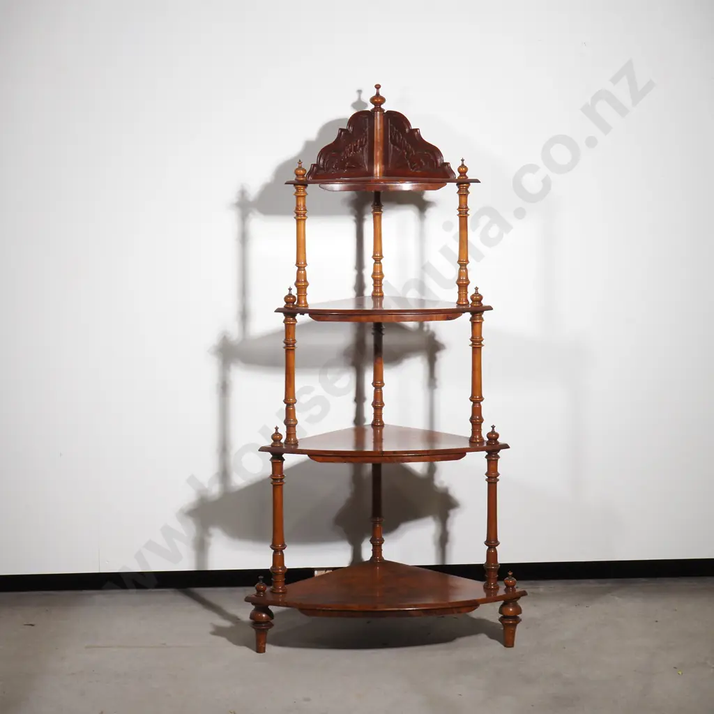 Victorian Walnut Corner Four Tier Whatnot w Carved Top Bracket Image 1++