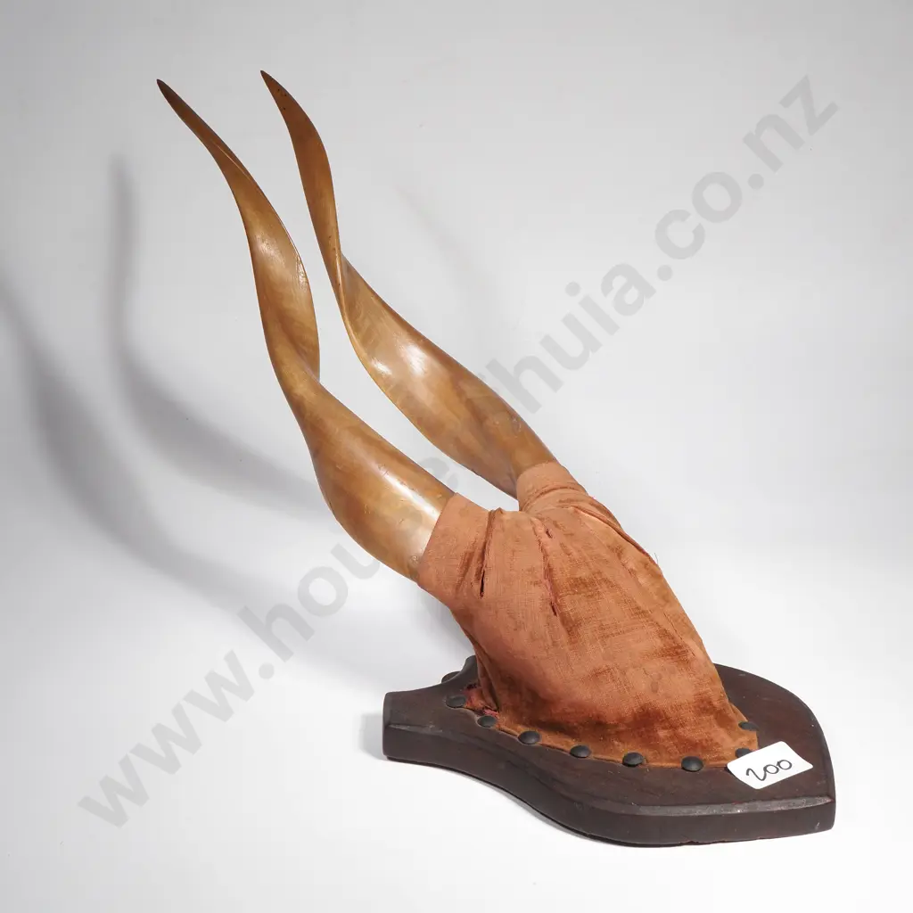 S.A. Goat Horns Mounted to a Wooden Plaque Image 1++