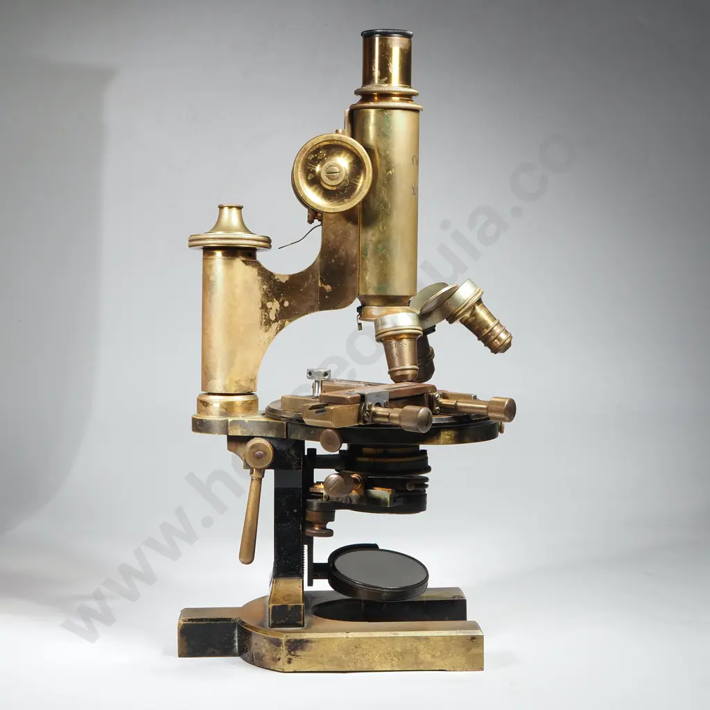 Antique Brass Carl Zeiss No 3 Monocular Microscope (Serial No. 19303) Housed in a Fitted Wooden Carrying Case Approx1892 Image 1++