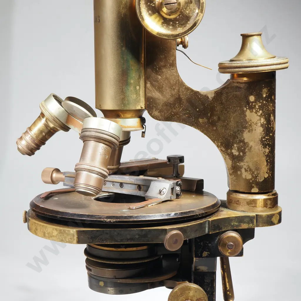 Antique Brass Carl Zeiss No 3 Monocular Microscope (Serial No. 19303) Housed in a Fitted Wooden Carrying Case Approx1892 Image 1++