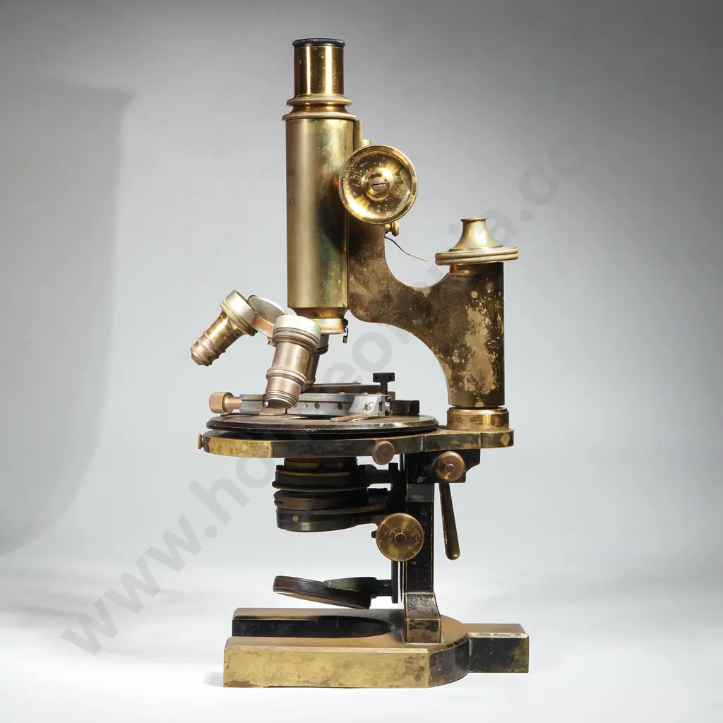 Antique Brass Carl Zeiss No 3 Monocular Microscope (Serial No. 19303) Housed in a Fitted Wooden Carrying Case Approx1892 Image 1++
