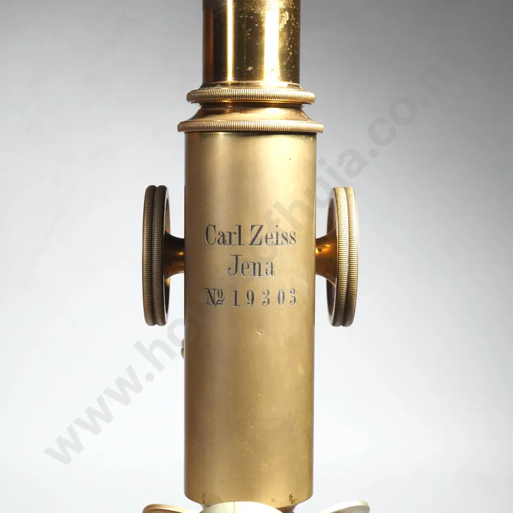 Antique Brass Carl Zeiss No 3 Monocular Microscope (Serial No. 19303) Housed in a Fitted Wooden Carrying Case Approx1892 Image 1++