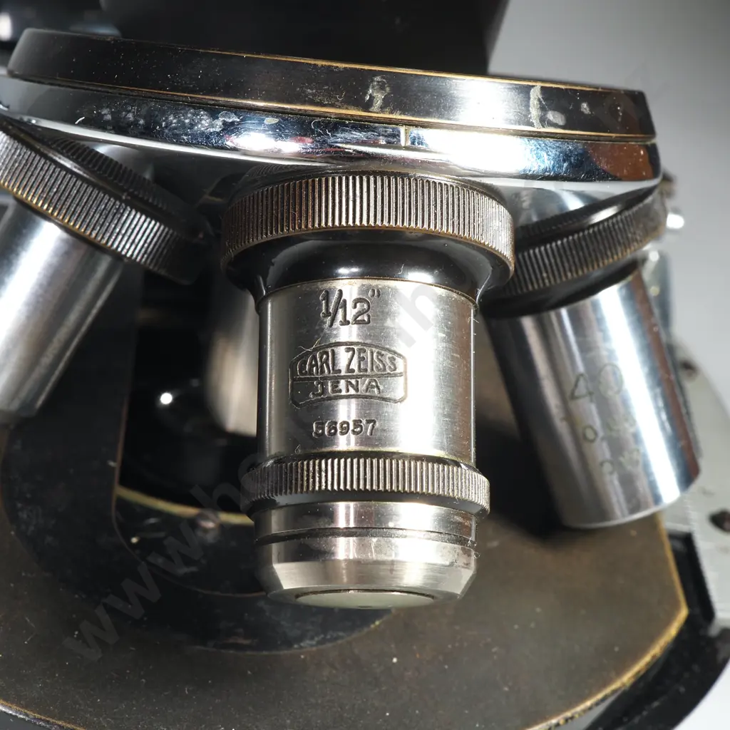 Vintage Carl Zeiss Black Compound Monocular/Binocular Laboratory Microscope in a Fitted Wooden Case w Accompanying Guide Image 1++