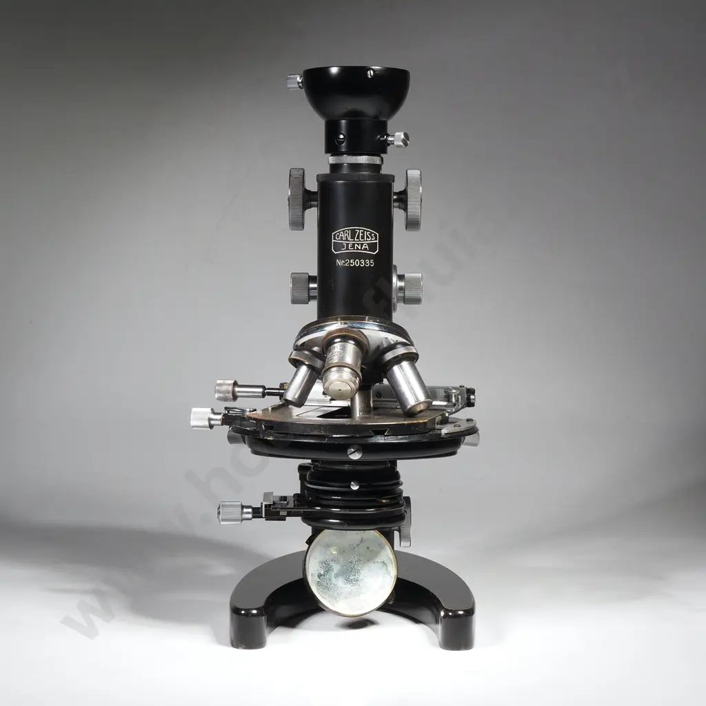 Vintage Carl Zeiss Black Compound Monocular/Binocular Laboratory Microscope in a Fitted Wooden Case w Accompanying Guide Image 1++