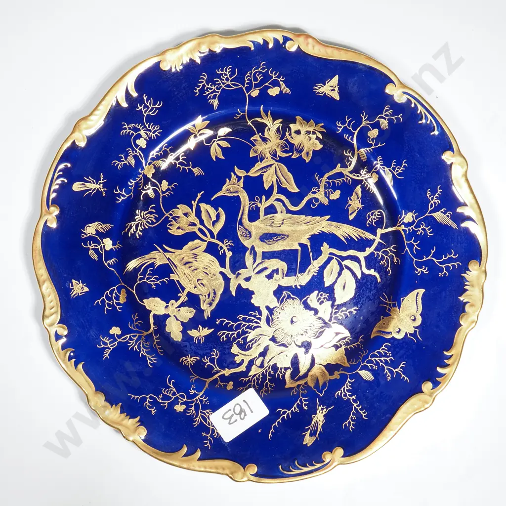Coalport Bone China Cabinet Plate in the Cairo Pattern w Cobalt Blue & Heavy Gilt & Exotic Birds & Phoenix Designs Image 1++
