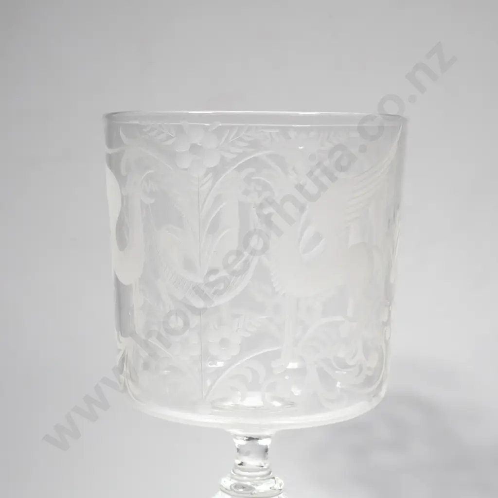 Set of Six Engraved Façon de Venise Style Wine Goblets w Etched Bowl Depicting Griffins &  Knopped Stem Image 1++