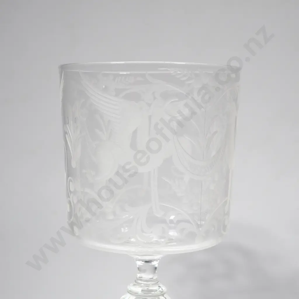 Set of Six Engraved Façon de Venise Style Wine Goblets w Etched Bowl Depicting Griffins &  Knopped Stem Image 1++