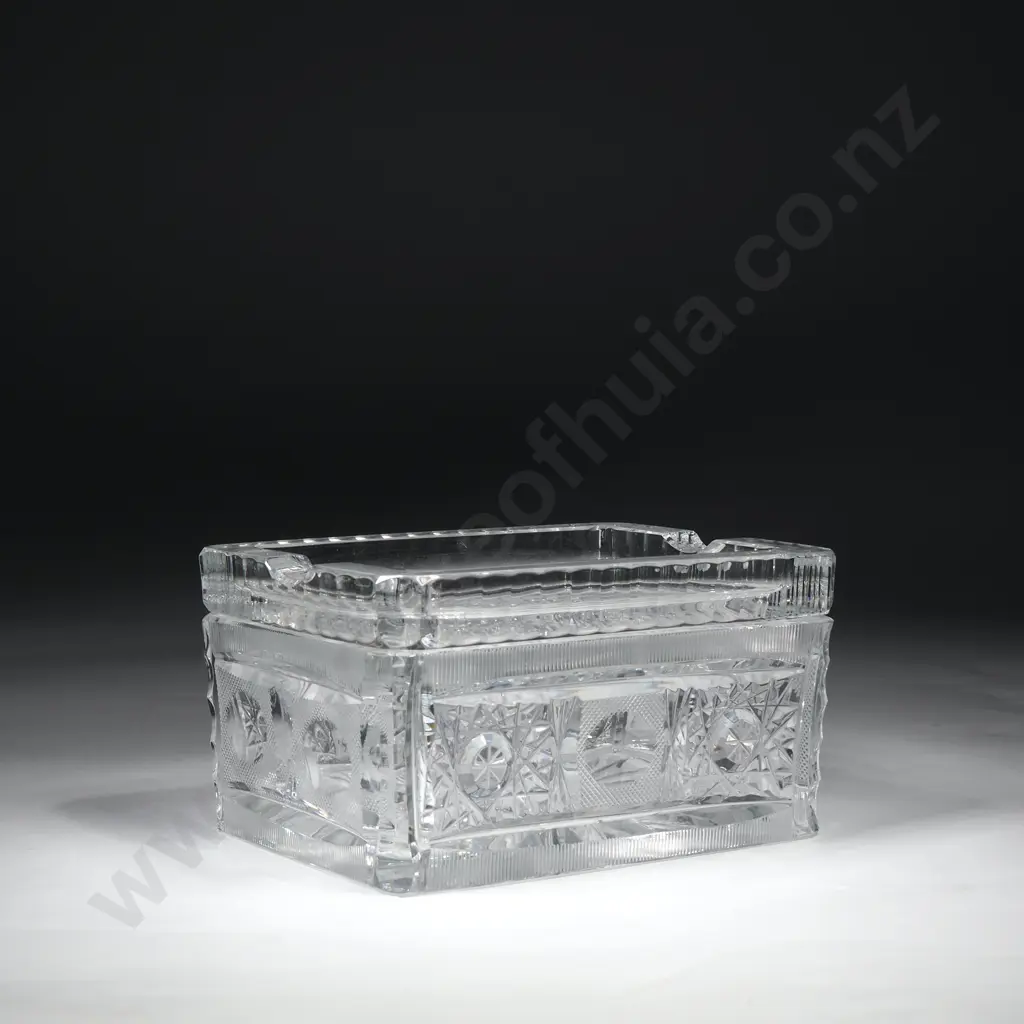 Vintage Cut Crystal Cigarette Box w Lid that can Double as an Ashtray, Decorated w  Geometric & Star Cut Motifs Image 1++