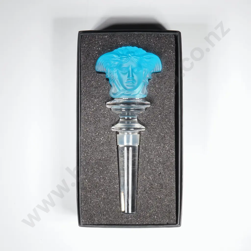 Boxed Versace Rosenthal Medusa Crystal Bottle Stopper in Light Blue Image 1++