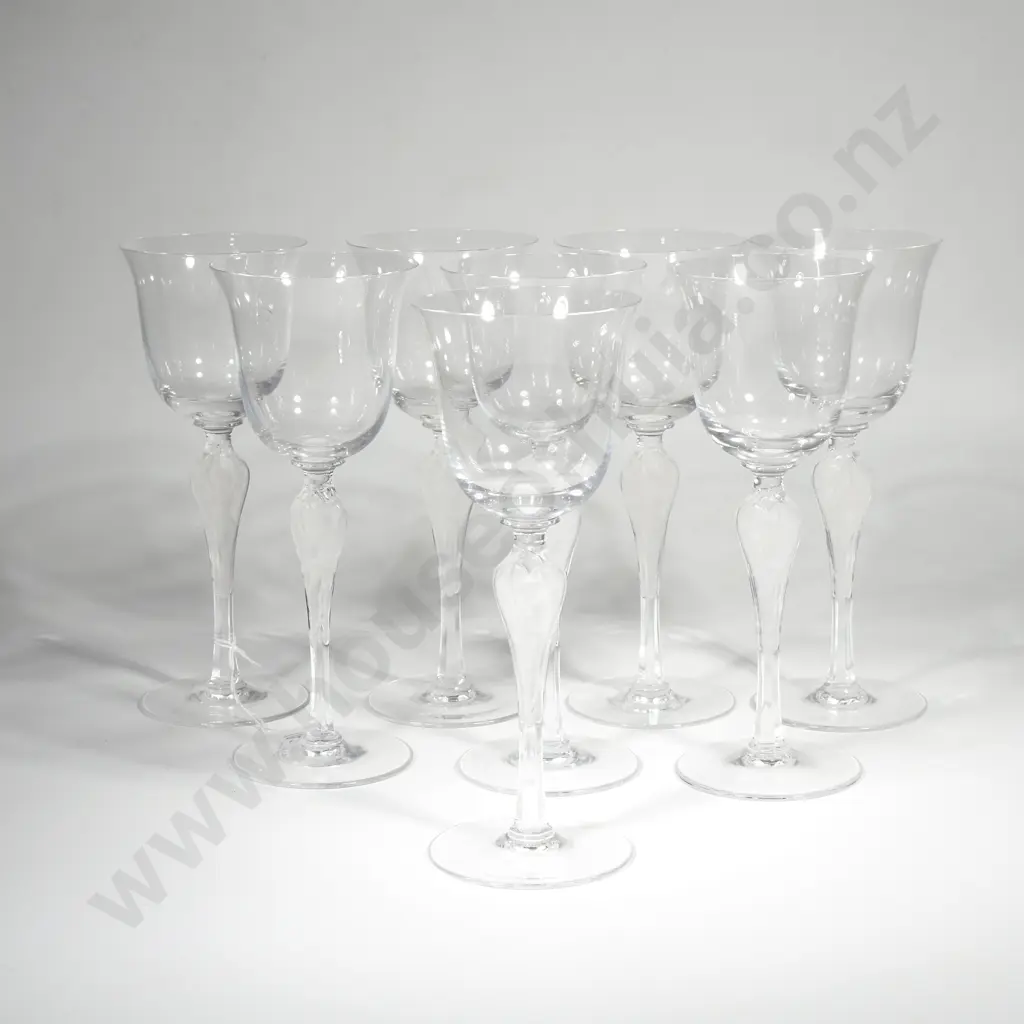 Eight Anna Pavlova Crystal Wine Glasses by Igor Carl Fabergé w Tulip Shape Bowl & Satin Finished 'Ballerina' Molded Stem Image 1++